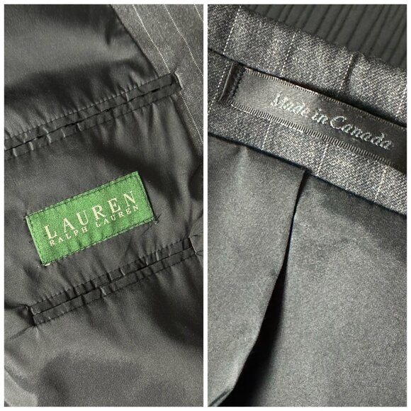 LAUREN Ralph Lauren Pinstripe Wool Sport Coat Blazer Gray Made in Canada SZ 42S - Picture 3 of 7